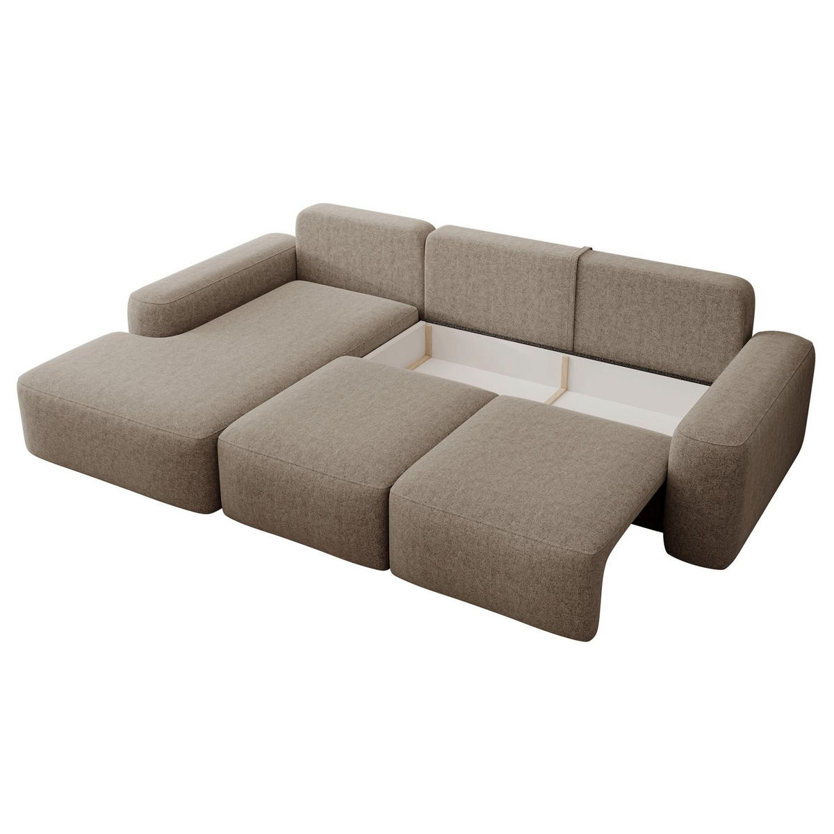 ECKSOFA Carnos mit Ballkissen, Hellbraun Chenille, linksseitig - Hellbraun/Schwarz, Kunststoff/Textil (264/162cm) - Selsey