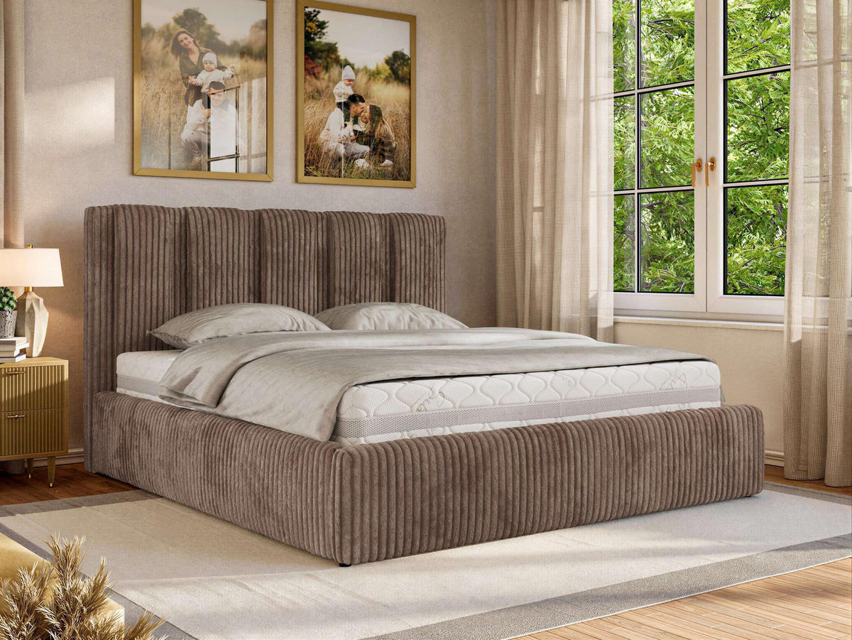 POLSTERBETT SAVINO CLASSIC 140/200 - Braun Cord - Multipocket-Matratze - Braun, Textil (140/200cm) - MKS