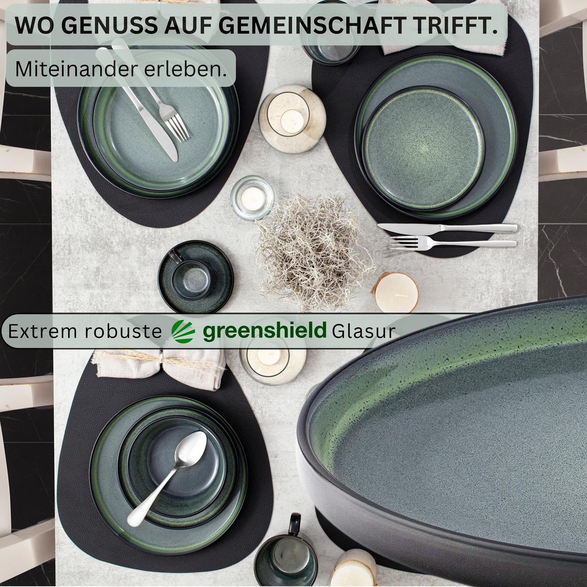 DESSERTTELLER SET MALMÖ - 6 teilig aus Steingut - Grün, Stein (20.3cm) - Sänger