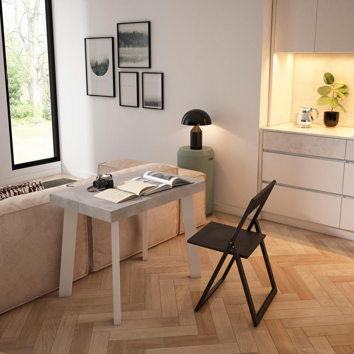 KONSOLENTISCH ausziehbar 58 bis 302cm, für 14 Gäste, zementgrau, 90/58/73cm - Grau, Holzwerkstoff (90/302/73cm) - Skraut Home