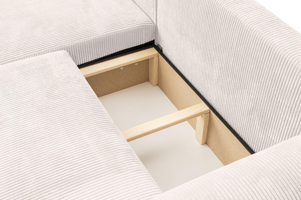 ECKSOFA Roma, Eckcouch in L-Form mit Schlaffunktion und Bettkasten, Farbe: Beige, Cordstoff, Ottomane Universal - Beige, Textil (244/142cm) - VENASI MÖBEL