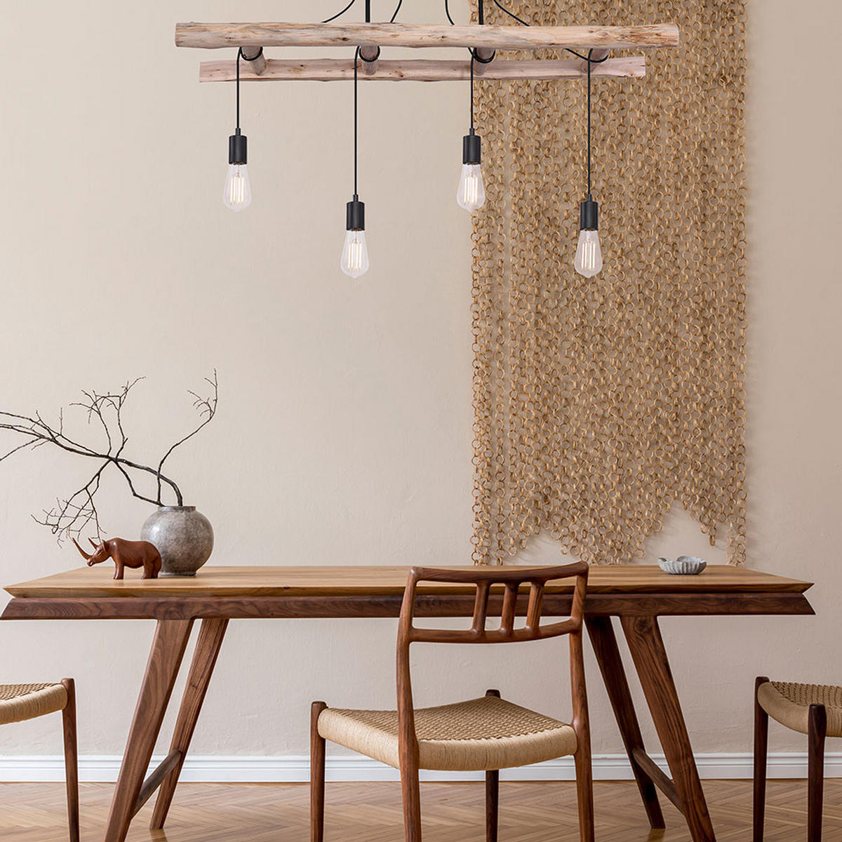 HÄNGELEUCHTE IRMGARD natur Schwarz - Schwarz, Holz (115/30/80cm) - Globo Lighting