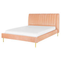 KÁRPITOZOTT ÁGY 160/200cm Barackrózsaszín Marville - pink, textil (160/200cm) - Beliani
