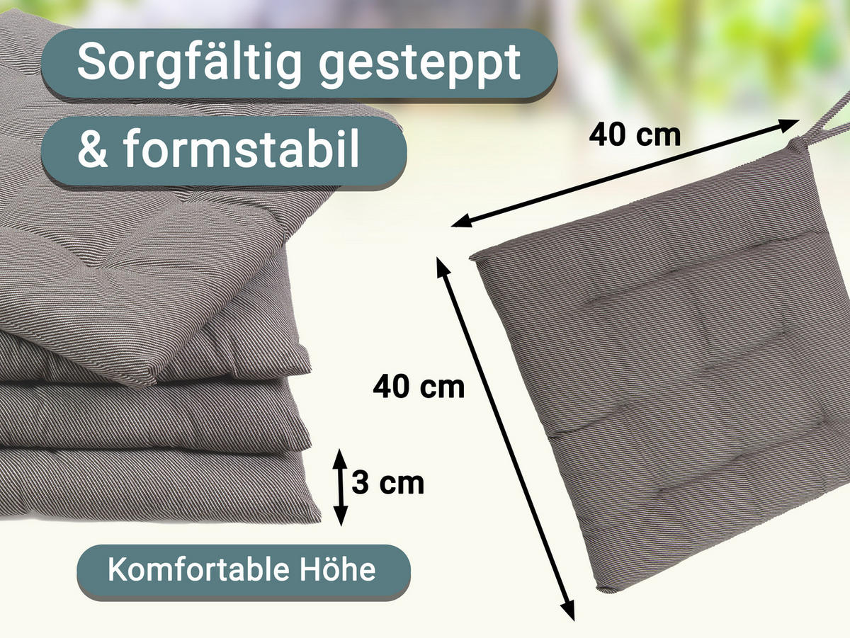 STUHLKISSEN, 4er-Set, 40x40 cm, 100% Polyester, zweifarbig - Graubraun, Textil (40/40/3cm) - Zollner