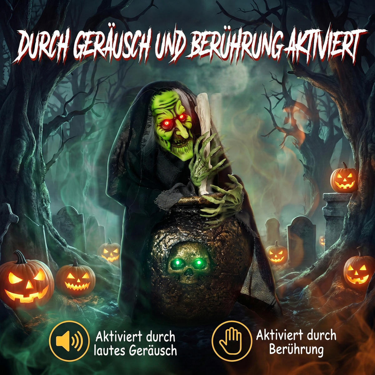 ANIMIERTE-HALLOWEEN-DEKORATION Metall Polyester Schwarz - Schwarz, Kunststoff (27/47/28cm) - HOMCOM