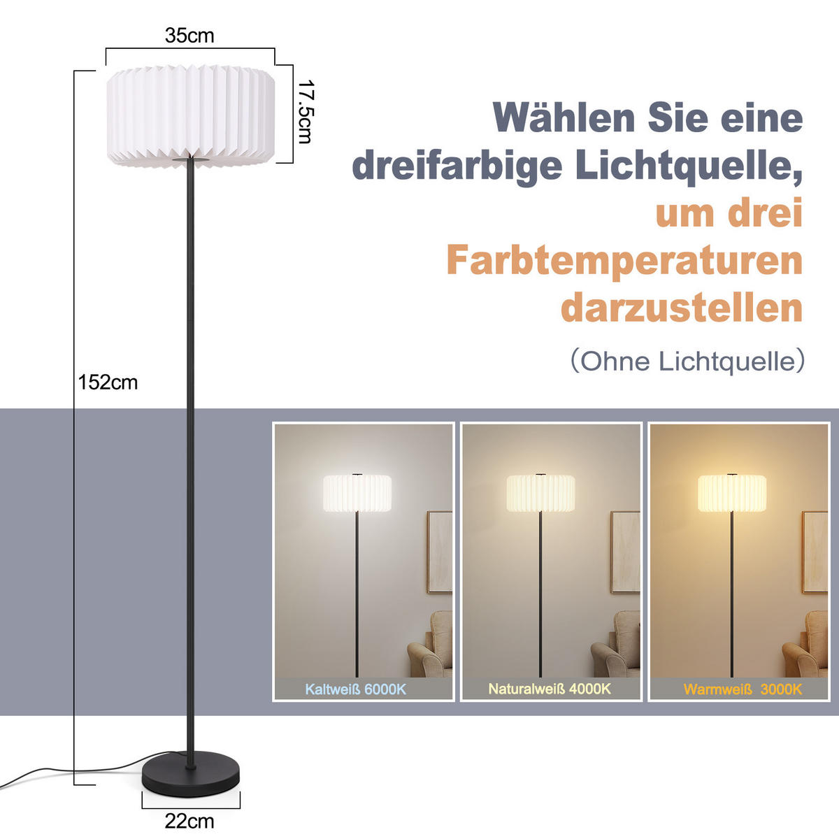 STEHLAMPE Glanzar 152.0/35.0/35.0 cm - Weiß, Karton (152/35/35cm) - ZMH