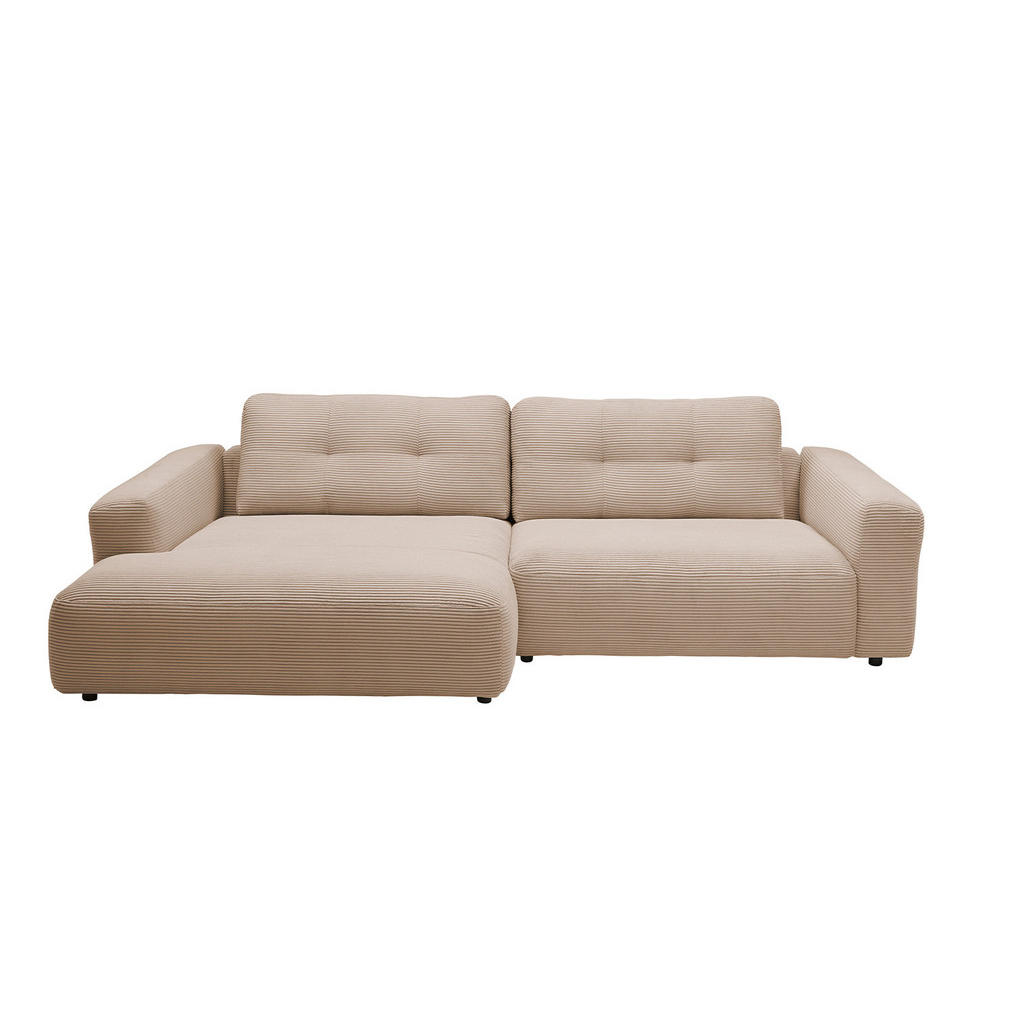 Thumbnail - Kawola Ecksofa, Taupe, Schwarz, Textil, Echtholz, 3-Sitzer, Füllung: Kaltschaum, Ottomane links, L-Form, 276x167 cm, Woh...