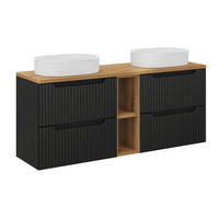 DOPPELWASCHTISCH 140.4cm Riva Schwarz und Holz - Schwarz, Holzwerkstoff (140.4/59/40cm) - Petits-meubles