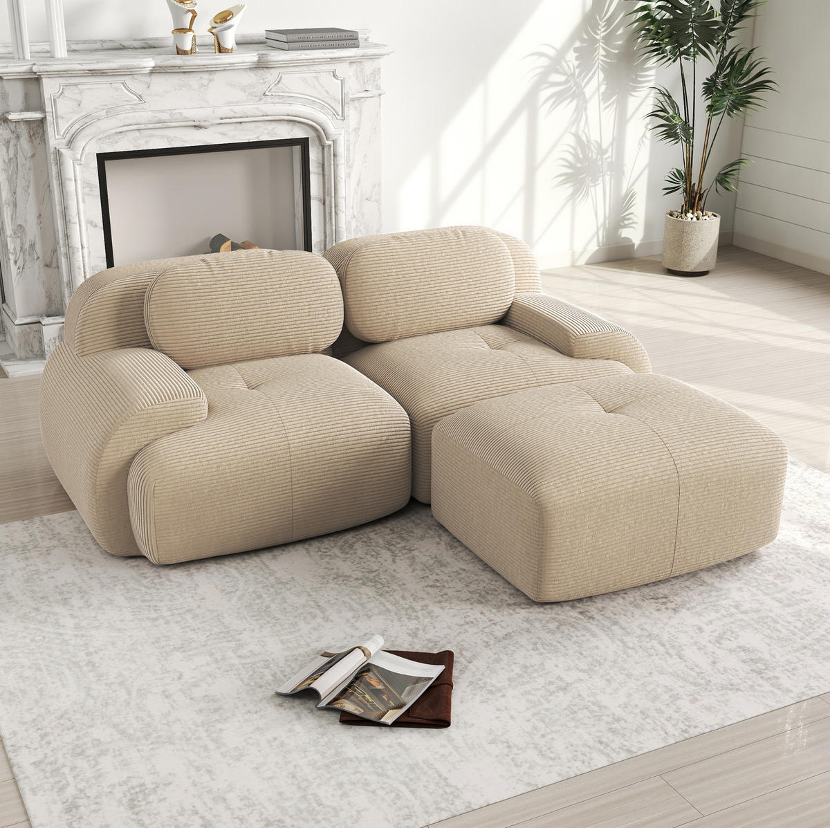 ECKSOFA 208/178/70 cm in Beige aus Cord, modular und ohne Montage - Beige, Textil (178/208cm) - Flora Grace