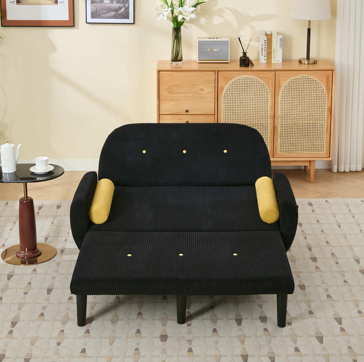 SOFA mit verstellbarer Rückenlehne Cord Schwarz inklusive 2 Kissen - Schwarz, Kunststoff (77/85/133.5cm) - Meubliv