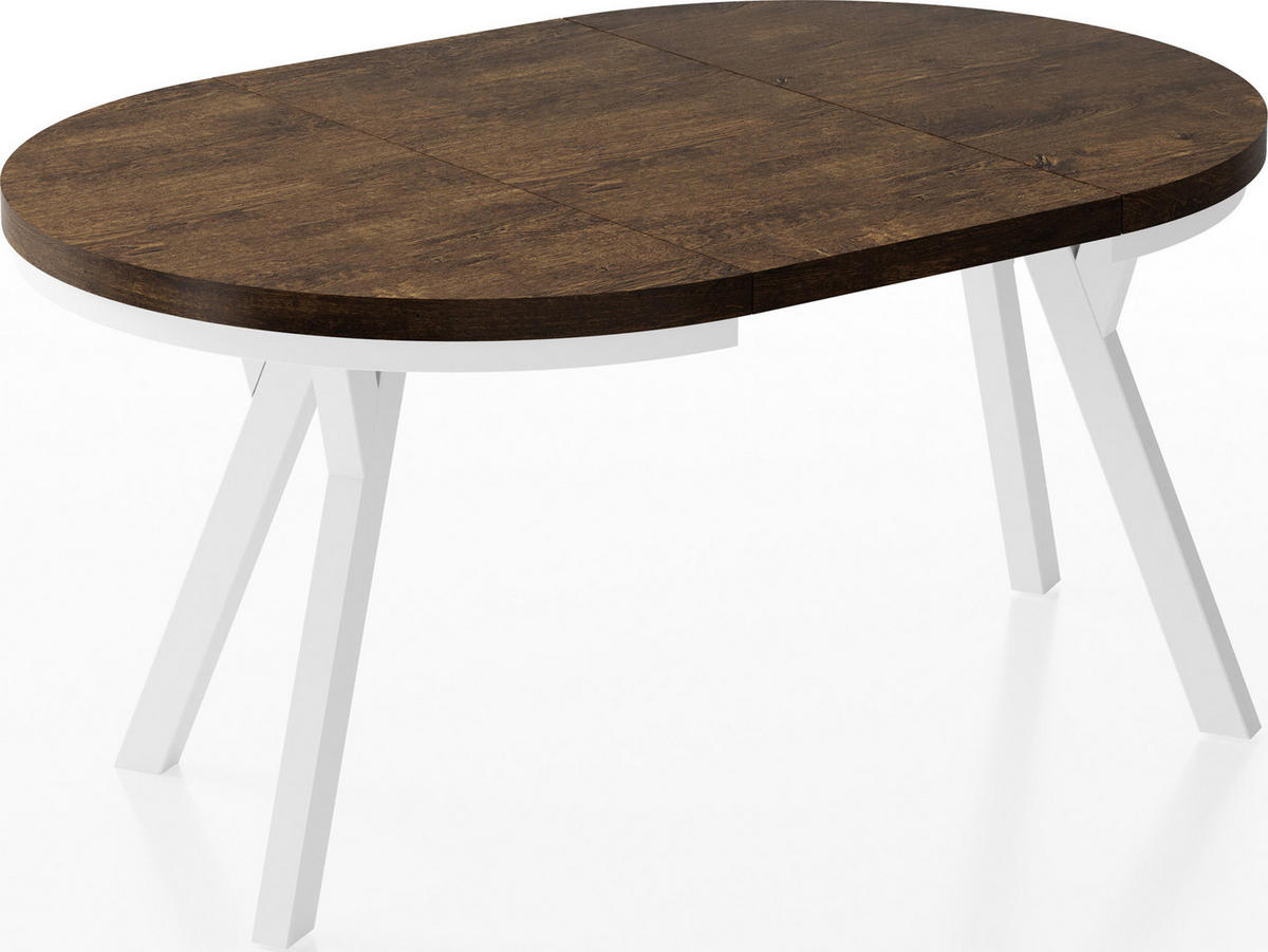 ESSTISCH Lume Weiß runder ausziehbarer, Lefkas Eiche 100-150/100/76 cm - Alteiche/Braun, Holz/Holzwerkstoff (100/150/76cm) - WFL GROUP