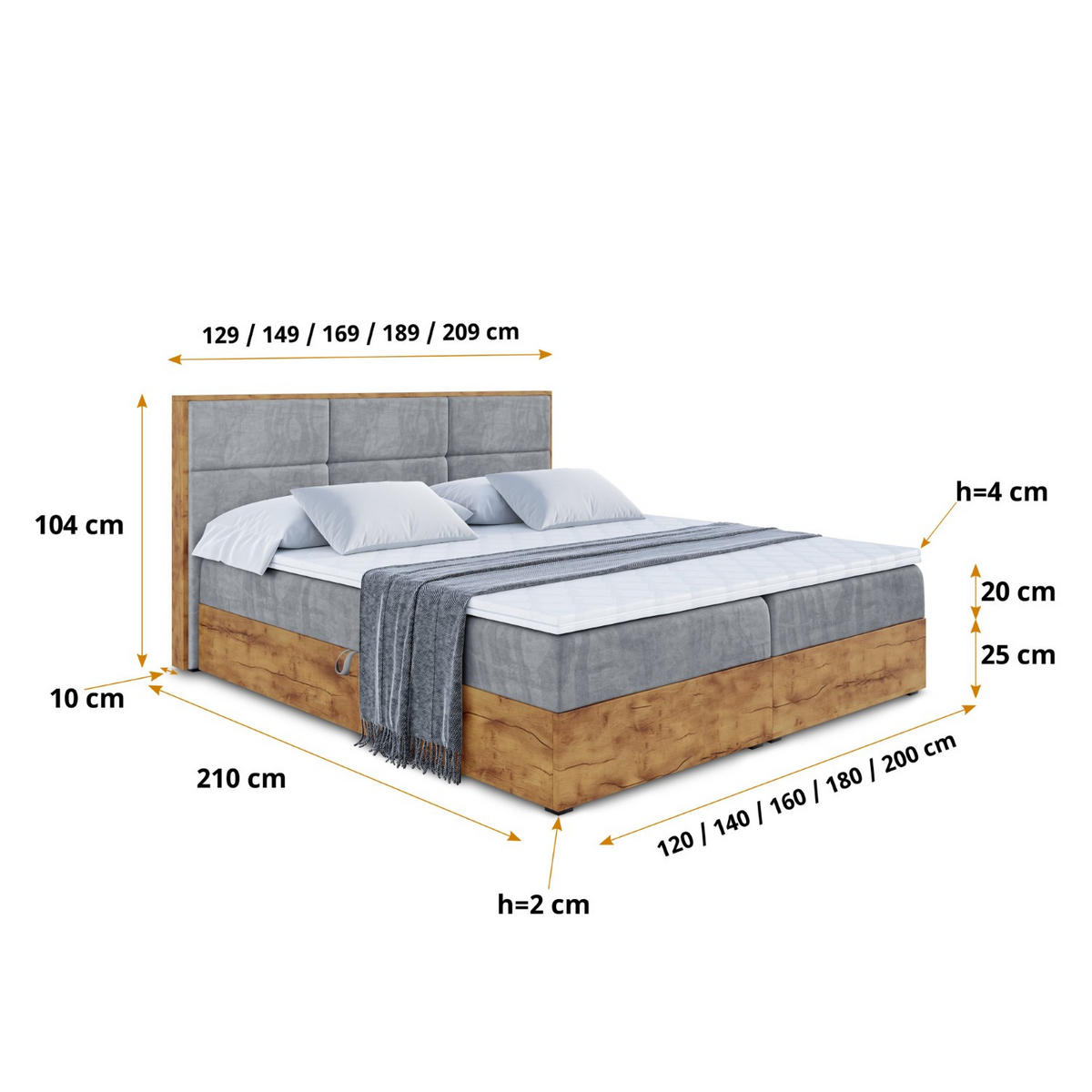 BOXBETT mit Matratze H3 und Lattenrost - LOLLI1 - 200x200 - Grau - Grau, Holzwerkstoff/Kunststoff (200/200cm) - ALTDECOR