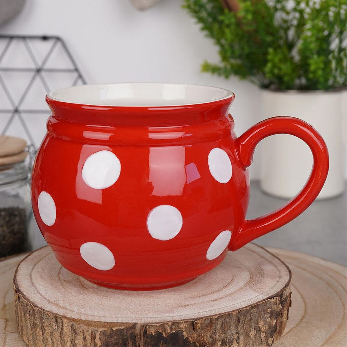 KERAMIKBECHER PUNKTE, Keramik, rot, 950 ml - Transparent, Keramik (0.95L) - Orion 