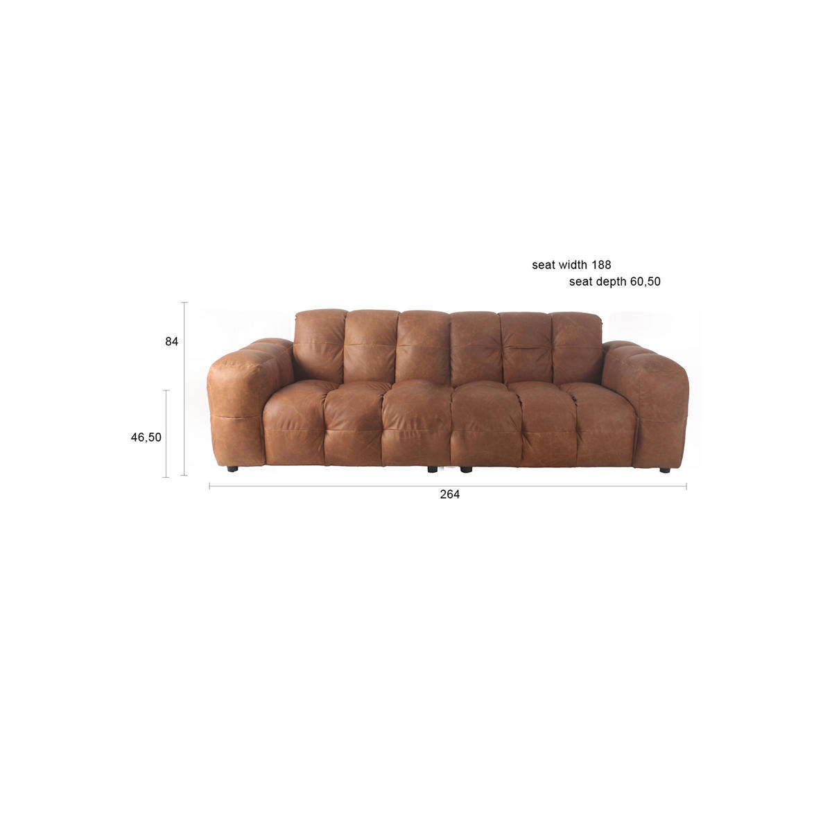 SOFA 3-SITZER Hackman Leder Cognac/ Braun - Cognac/Braun, Leder (264/84/102cm) - Dutchbone