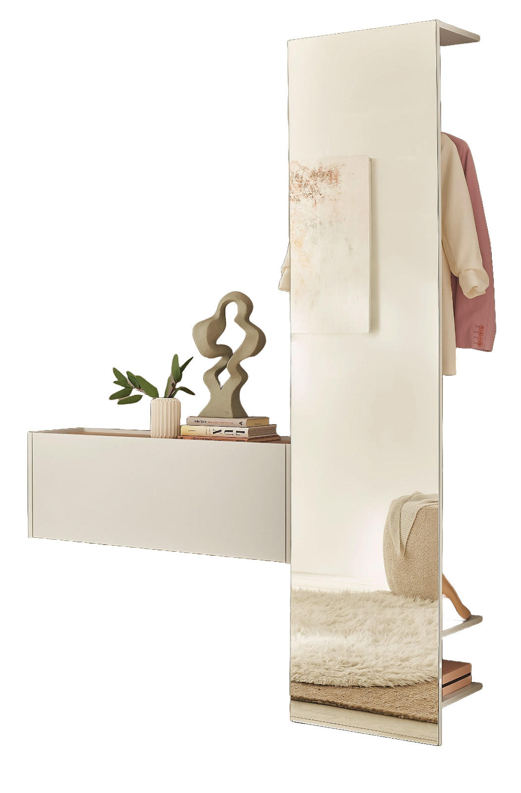 GARDEROBEN-SET 2-teilig weiß, Eiche Wotan 150 cm, Flurgarderobe mit Spiegel - Eiche Wotan/Weiß, Glas/Holzwerkstoff (150/200/30cm) - Furn.Design