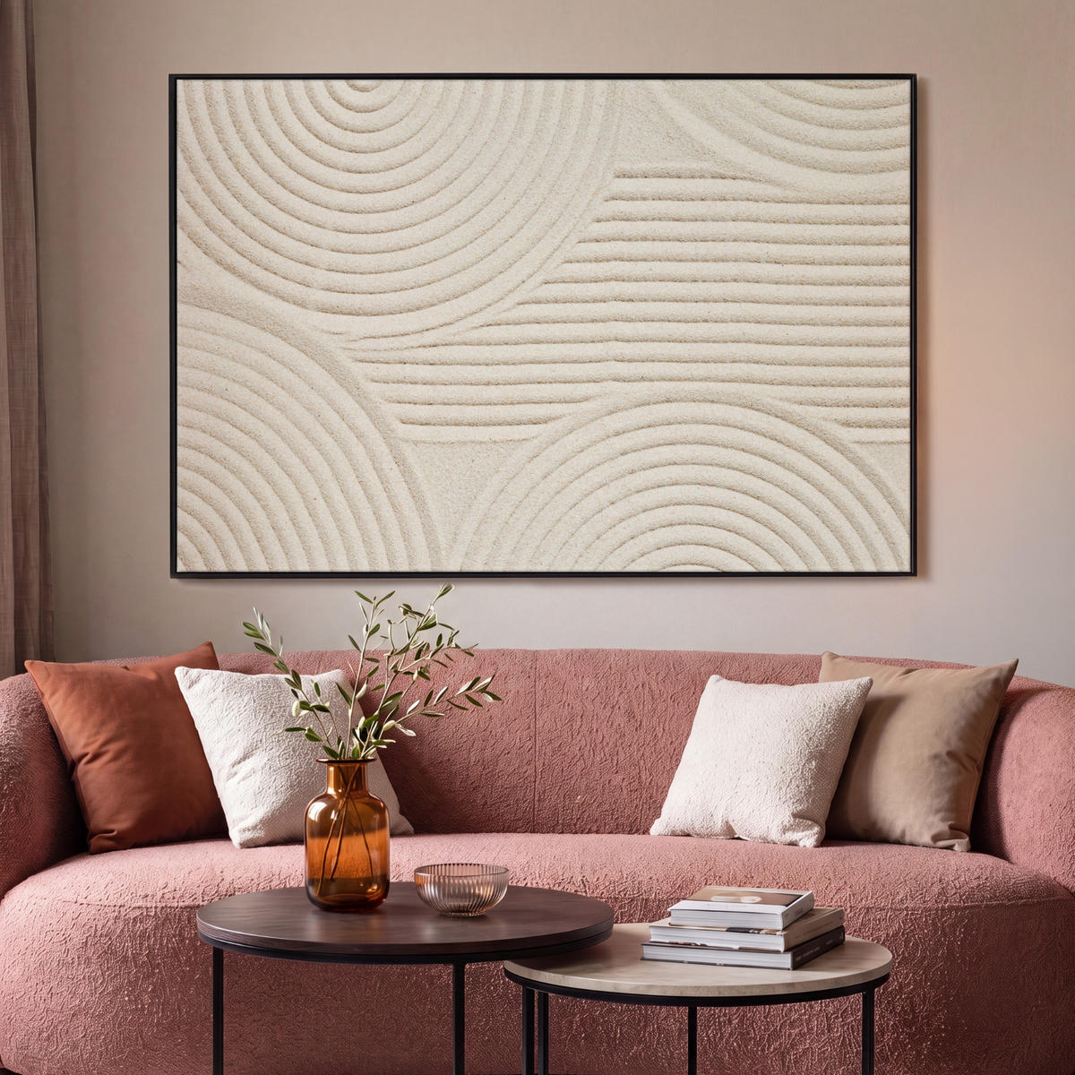 LEINWAND Bilder mit Rahmen - Muster - Abstrakt - Weiß - 120x80 - Beige, Textil (120/80cm) - MuchoWow