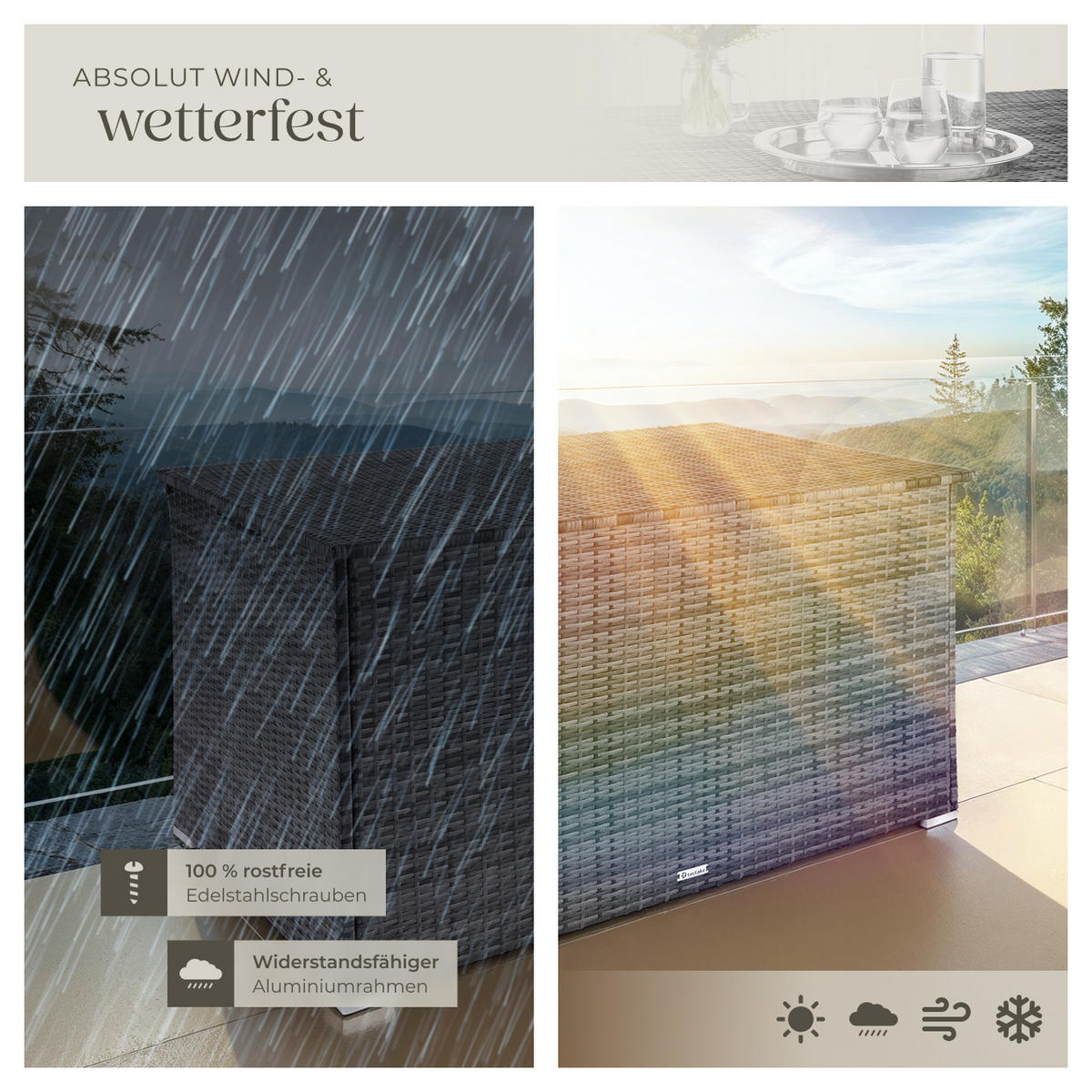 AUFLAGENBOX Oslo,145 x 82,5 x 79,5 cm,grau - Grau, Kunststoff (82.5/79.5/145cm) - tectake