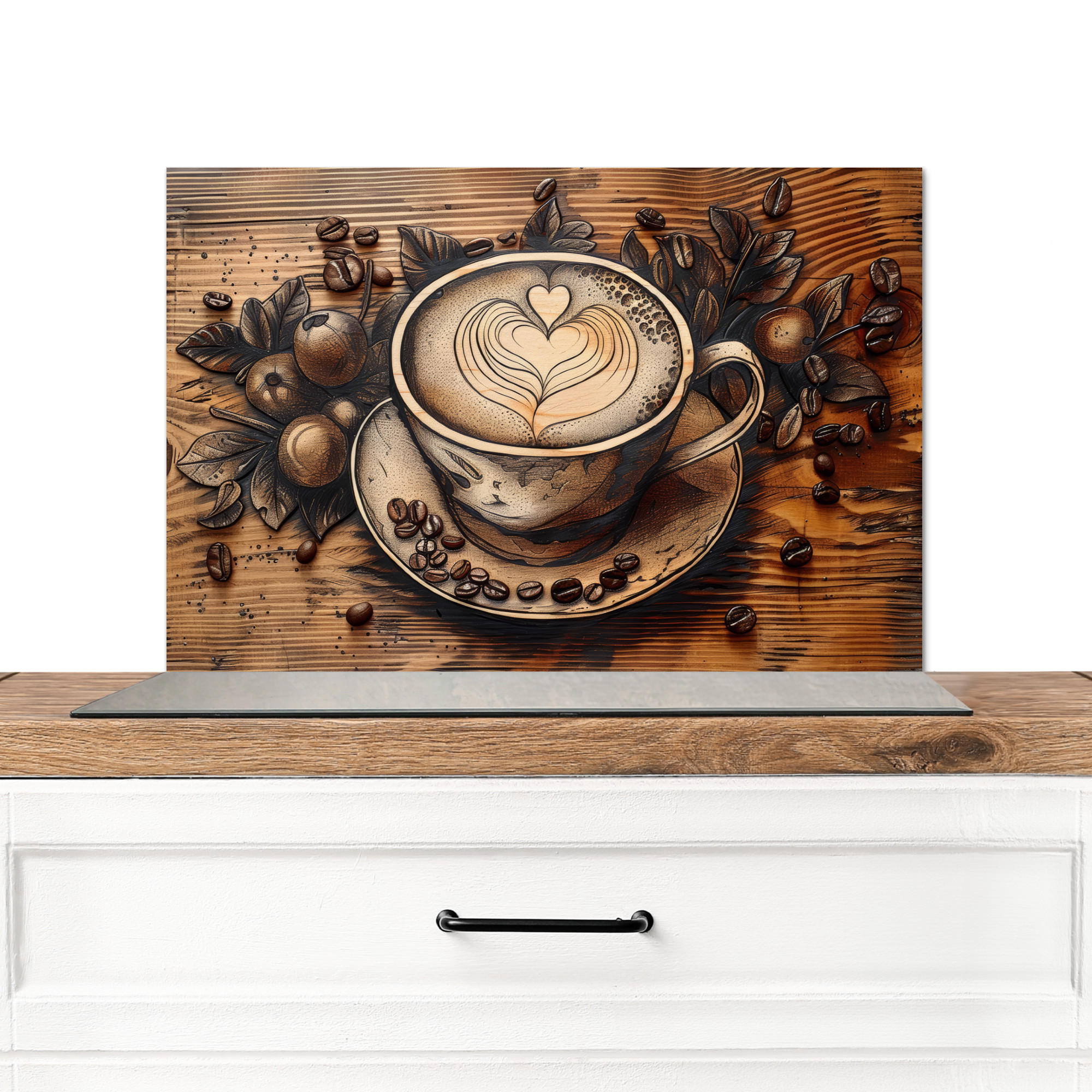 MuchoWow KUCHYŇSKÁ ZÁSTĚNA Káva - Vintage - hnědá - šálek - dřevo 70x50 cm