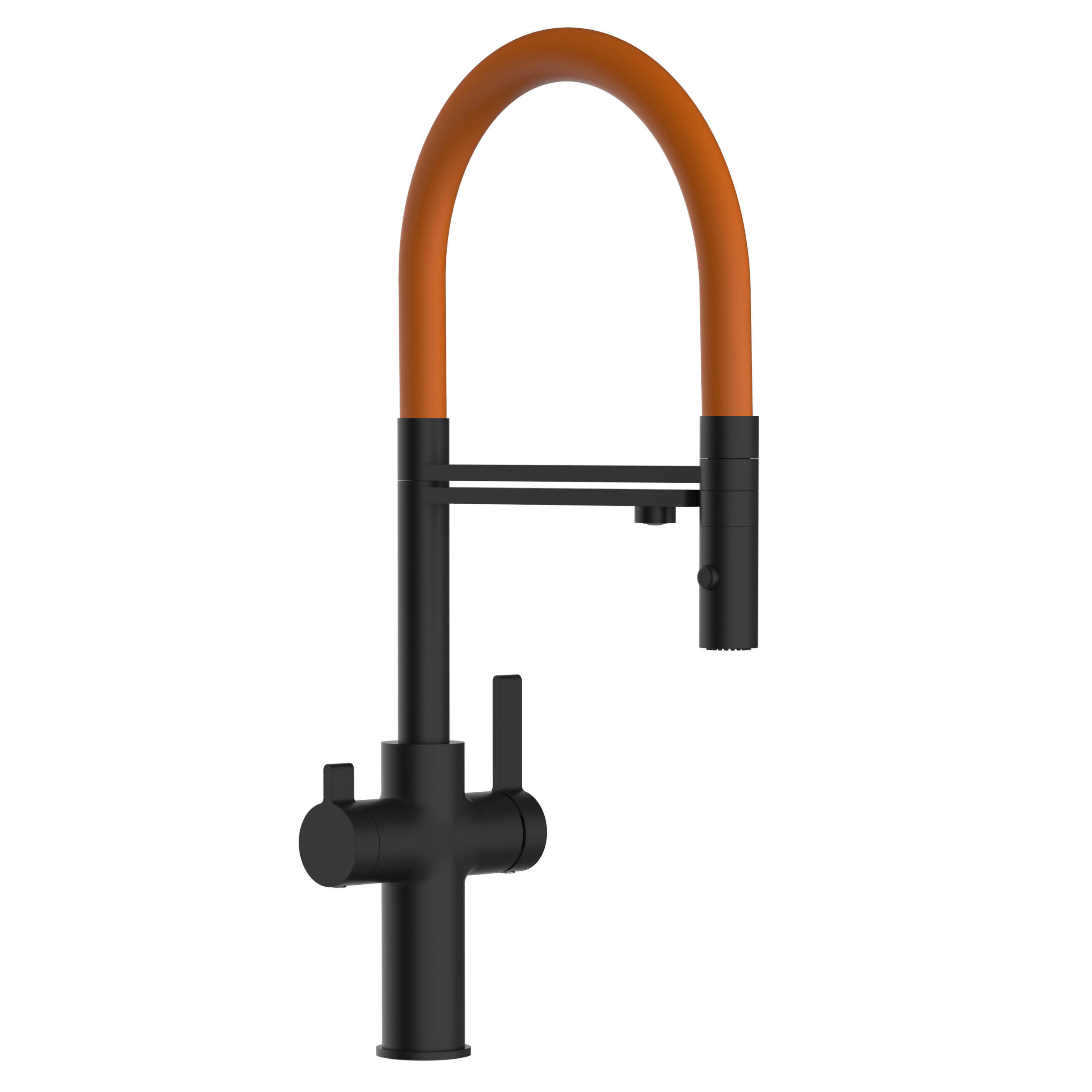 3-WEGE-KÜCHENARMATUR, Schwarz Matt und Orange, 2-Strahl-Brause - Orange, Metall (20.61/48/20.61cm) - VIZIO