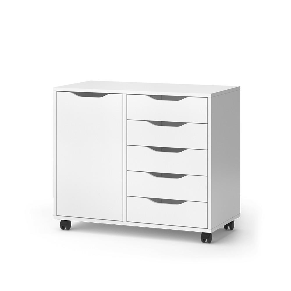 KOMMODE Otwin Weiß 78 x 61.5 cm mit 5 Schubladen und 1 Tür - Weiß, Holzwerkstoff (40.6/61.5/78cm) - Vicco