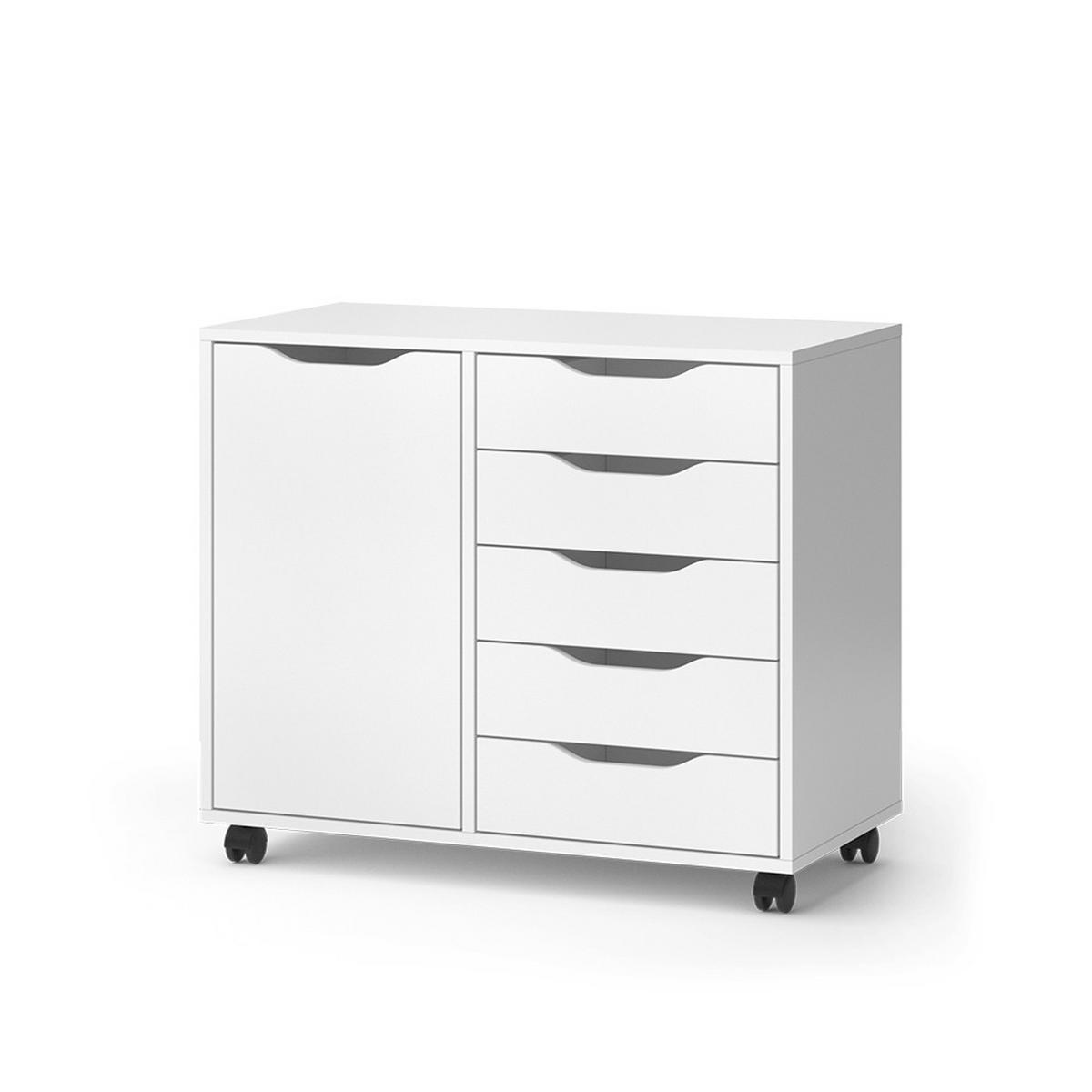 KOMMODE Otwin Weiß 78 x 61.5 cm mit 5 Schubladen und 1 Tür - Weiß, Holzwerkstoff (40.6/61.5/78cm) - Vicco