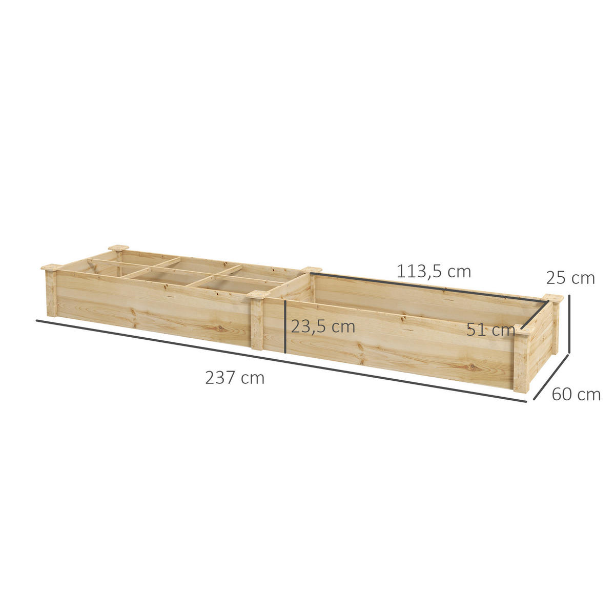 ERHÖHTES Pflanzenbeet, Naturfarben - Naturfarben, Holz (60/25/237cm) - Outsunny