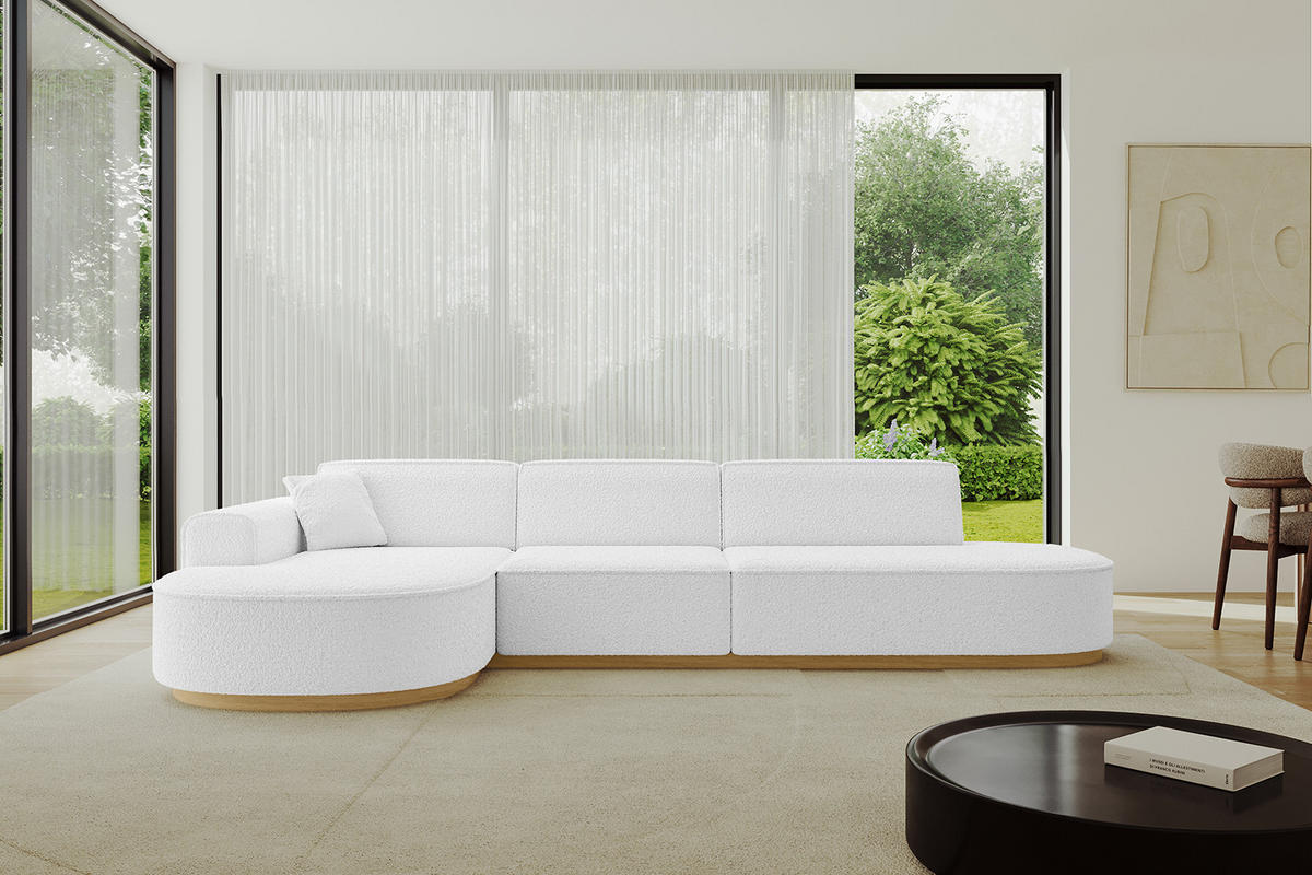 ECKSOFA Ottomane Links MARI-L2-v2 - 328x171x83 cm Weiß Bouclé - Weiß, Holzwerkstoff/Textil (328/171cm) - ALTDECOR