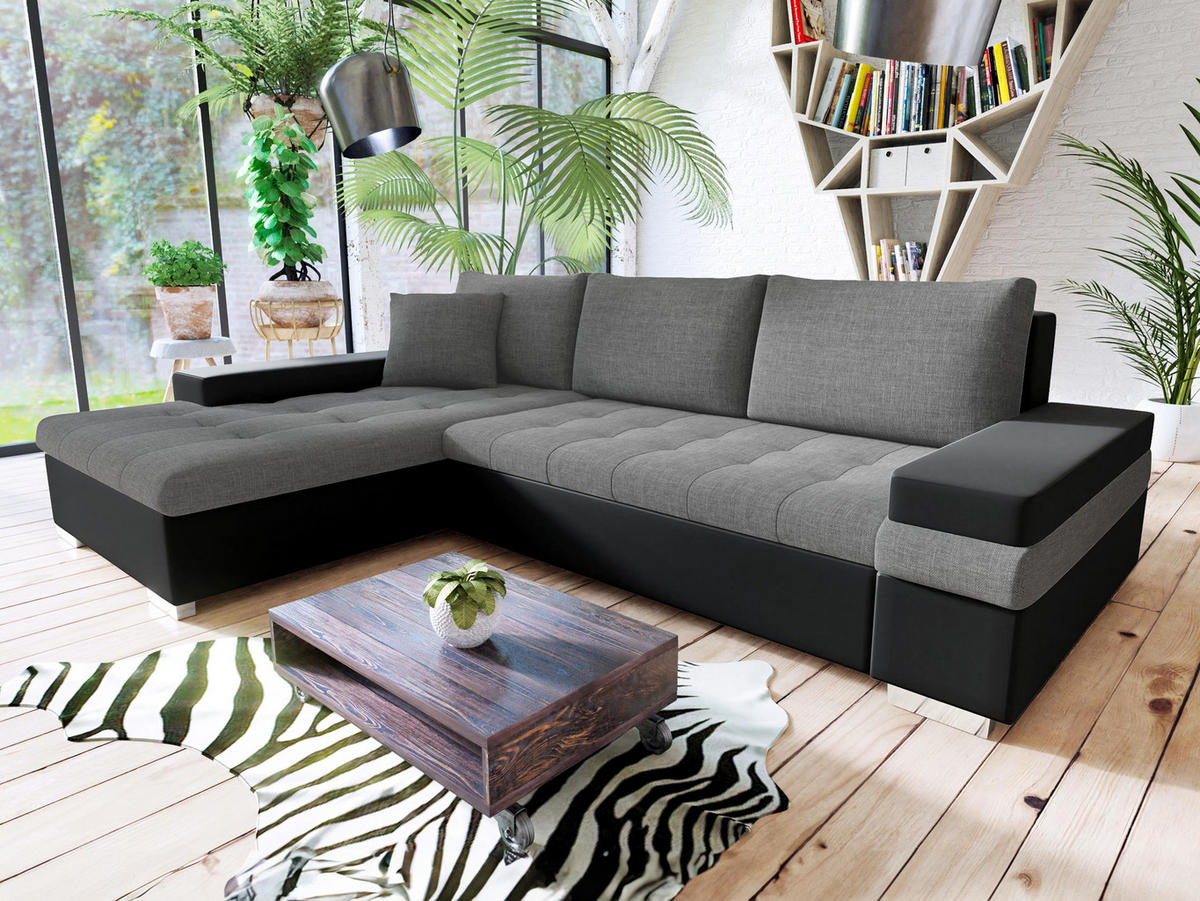 ECKSOFA Bangkok Mini - Dunkelgrau/Silberfarben, Holz/Textil (274/182cm) - MIRJAN24