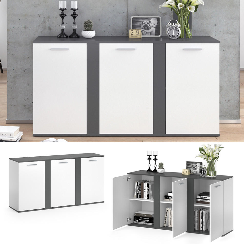 KOMMODE Novelli Anthrazit 155 x 80 cm mit Türen - Anthrazit, Holzwerkstoff (40/80/155cm) - Vicco