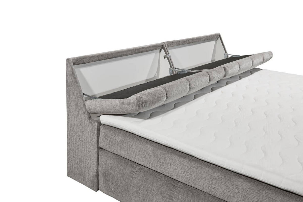 BOXSPRINGBETT XXL 240x200 – 7‑Zonen-Tonnentaschenfederkern, H2, Topper, Unterbox & Bettkasten - Grau, Holz/Kunststoff (200/240cm) - ed exciting design