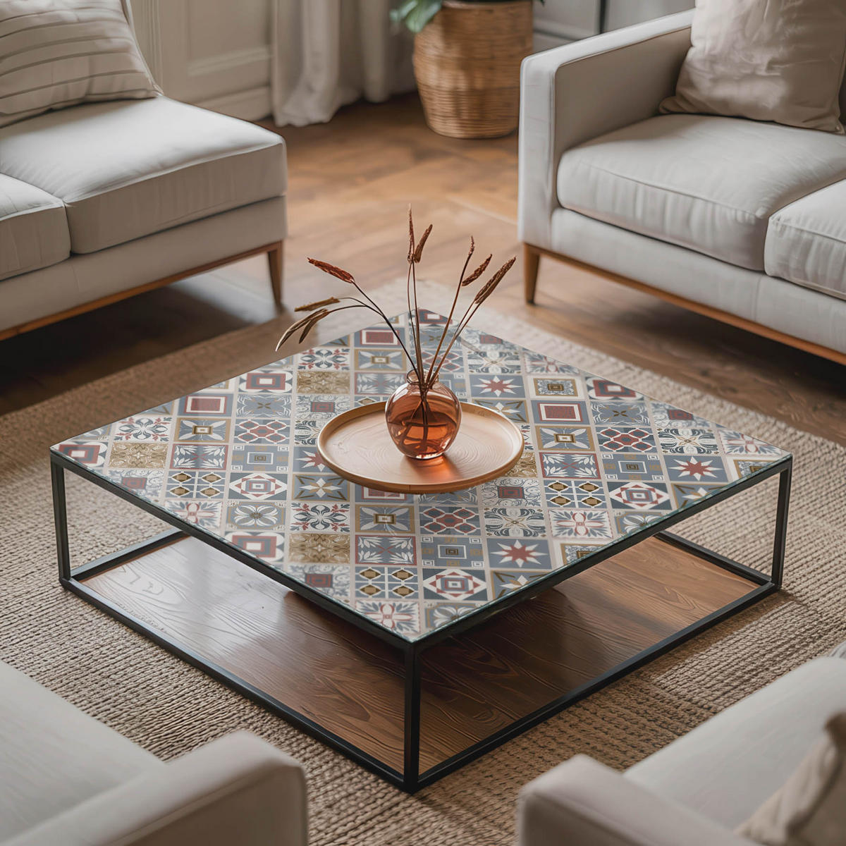 TISCHPLATTE 50x50 cm Mosaikmuster mit Ornamenten - Multicolor/Grau, Glas (50/50/0.4cm) - TULUP