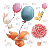 WANDAUFKLEBER 80x102cm - Tiere mit Luftballons - Multicolor, Kunststoff (80/102/0.1cm) - Wallfluent