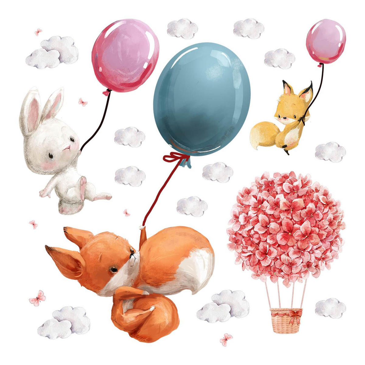 WANDAUFKLEBER 80x102cm - Tiere mit Luftballons - Multicolor, Kunststoff (80/102/0.1cm) - Wallfluent