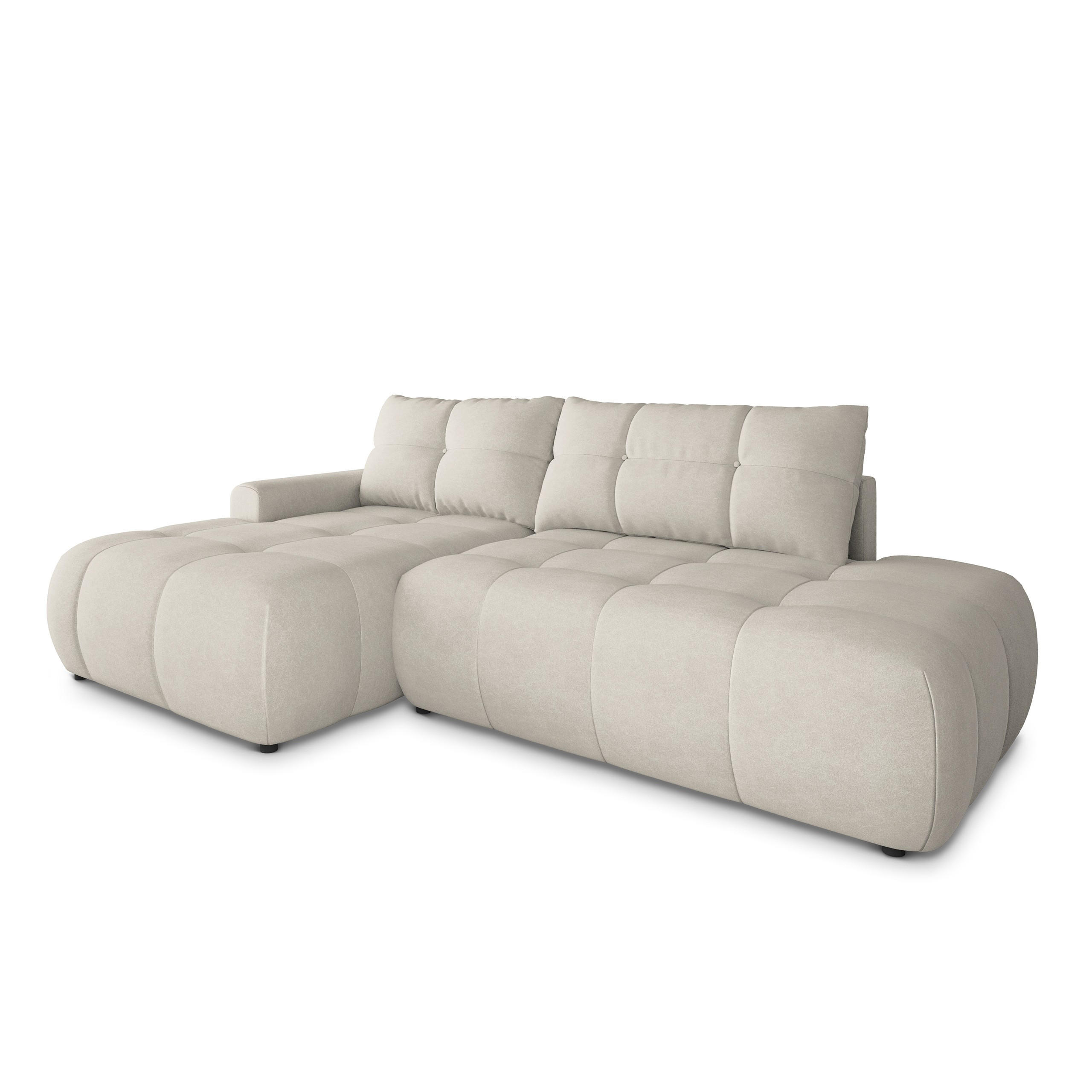 ECKSOFA FLUMA CL L-S Creme Samtstoff mit Schlaffunktion - Creme, Holzwerkstoff/Textil (279/158cm) - MASSENO