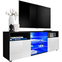SIDEBOARD TV URBINO Black, Blau LED Beleuchtung - Schwarz/Weiß, Glas/Holzwerkstoff (140/53/35cm) - Komodee