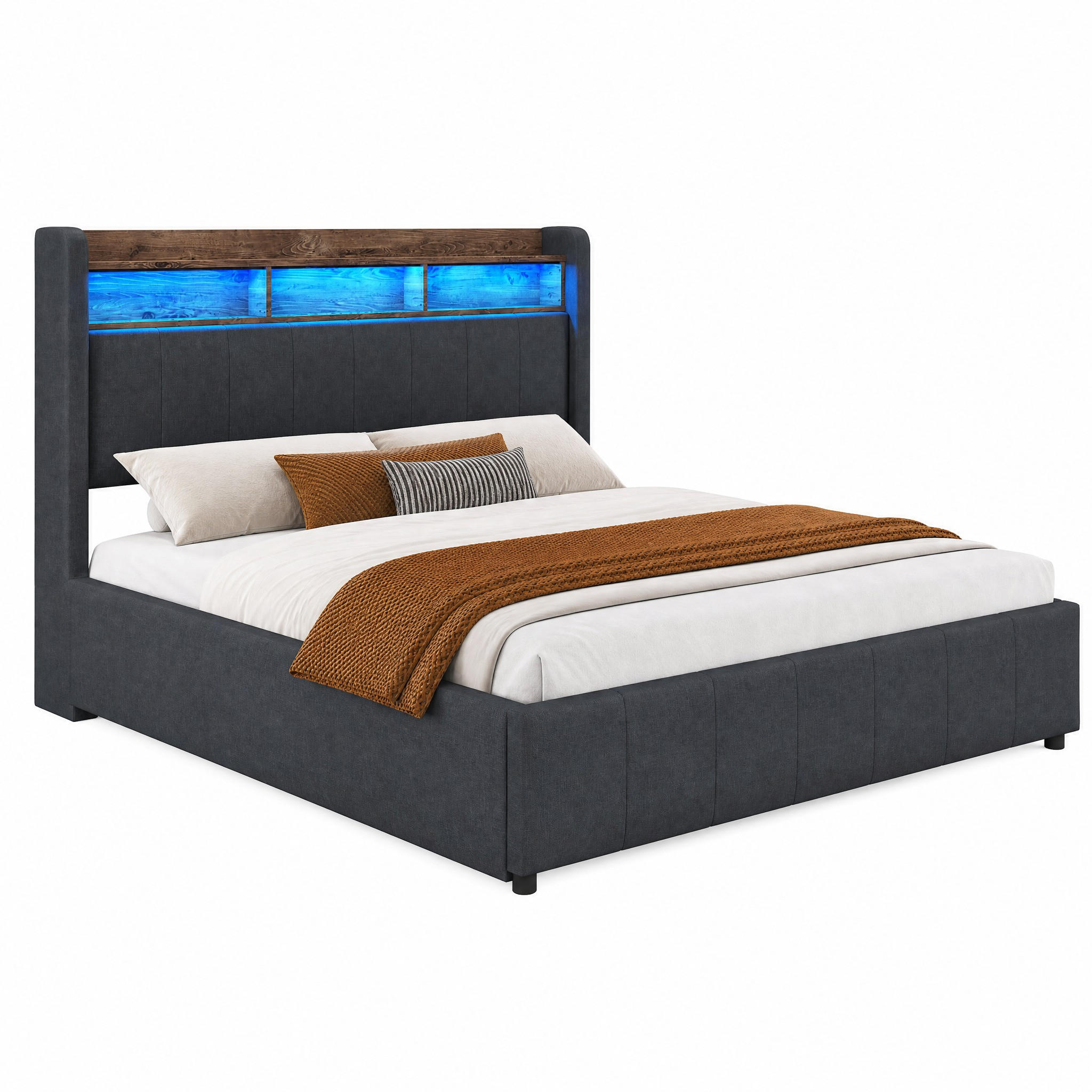 POLSTERBETT mit Stauraum, LED & USB 160x200 cm Grau - Grau, Metall (160/200cm) - Meubliv