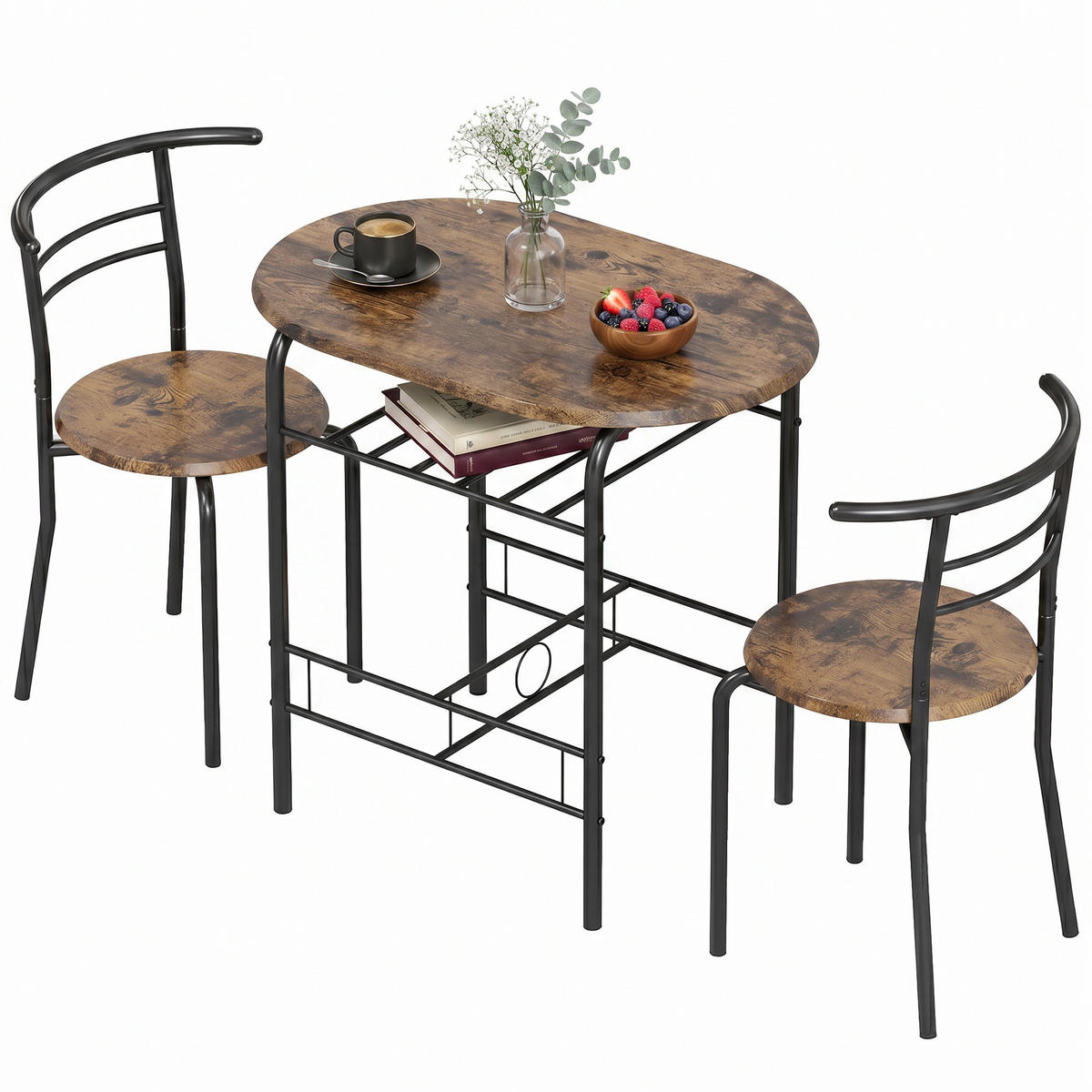 ESSGRUPPE, Holz 2 Personen, 3-teilig, vintage-braun - Braun, Holzwerkstoff (52/76/80cm) - Vallsero