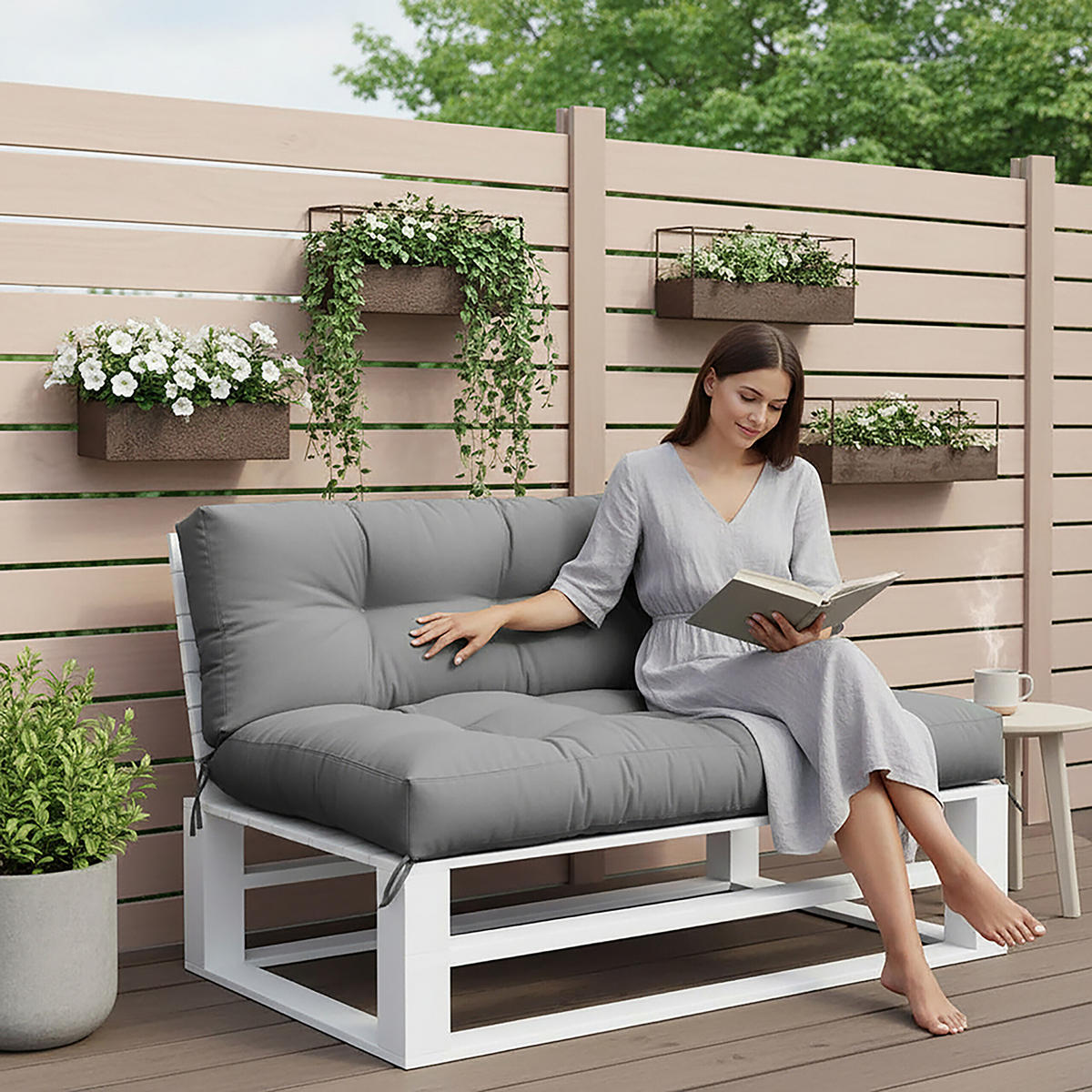 POLŠTÁŘE Šedá 2ks-set pro paletu 120x80 cm - šedá, textil/plast (80/12/120cm) - Relaxdays