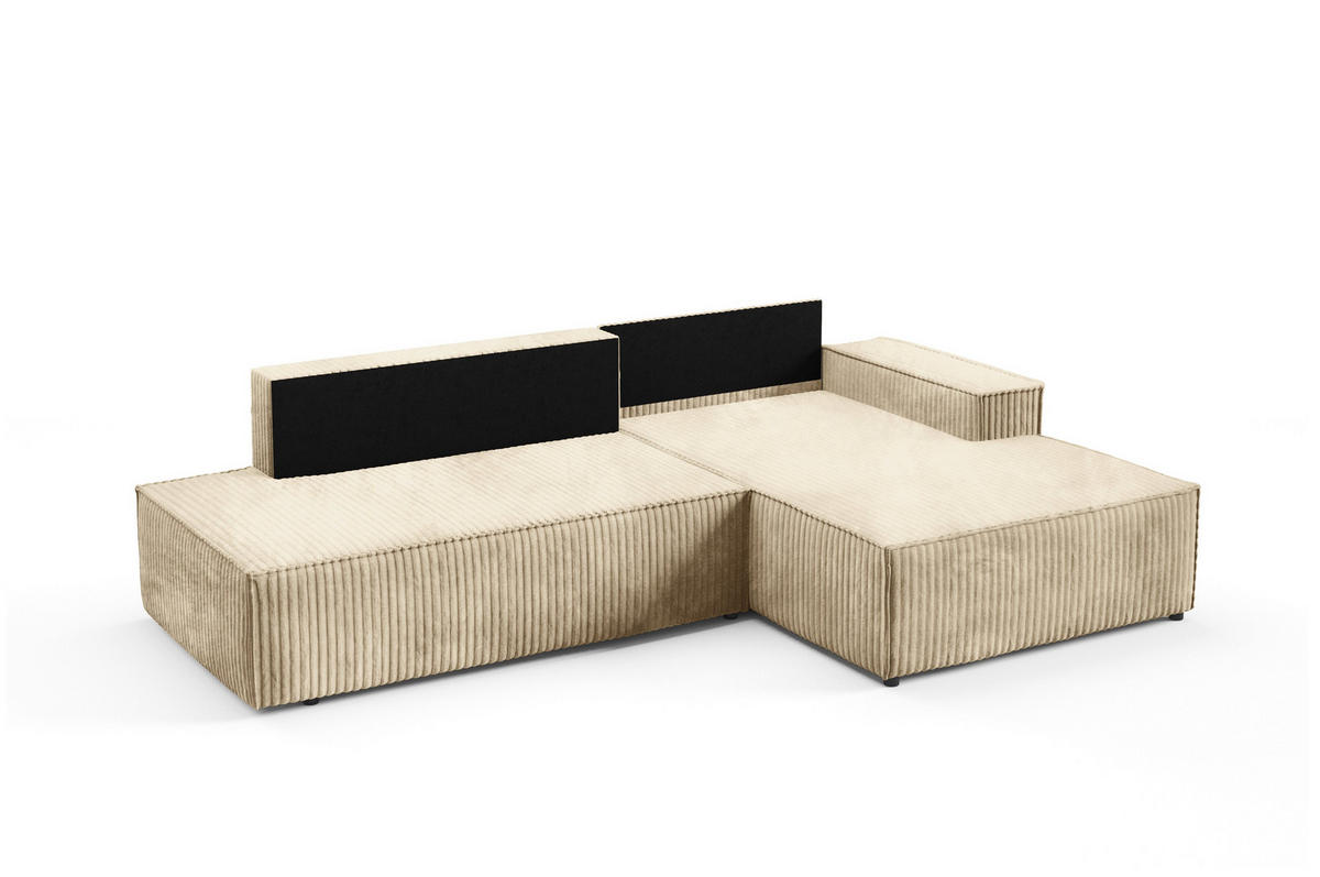 ECKSOFA TESSO R-S Beige Kordstoff mit Schlaffunktion - Beige, Holz (247/170cm) - MASSENO