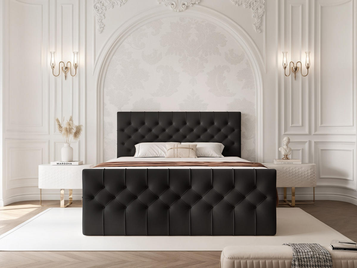 BOXBETT JOLIE 120x200 cm mit Matratze, Schwarz - Schwarz, Textil (120/200cm) - Idohome