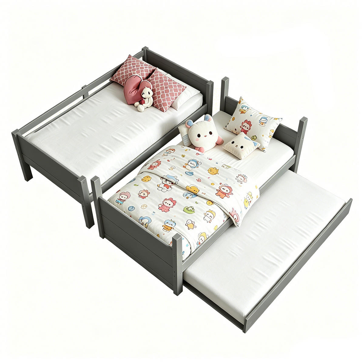 ETAGENBETT teilbar 90x200 cm Holz Grey mit Ausziehbett - Grau, Holz (90/200cm) - Meubliv