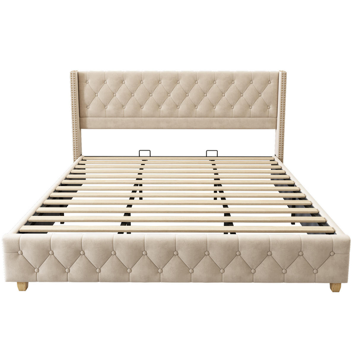 POLSTERBETT aus Samt 180x200 cm in Hellbeige mit Lattenrost - Beige, Textil (180/200cm) - Modfu