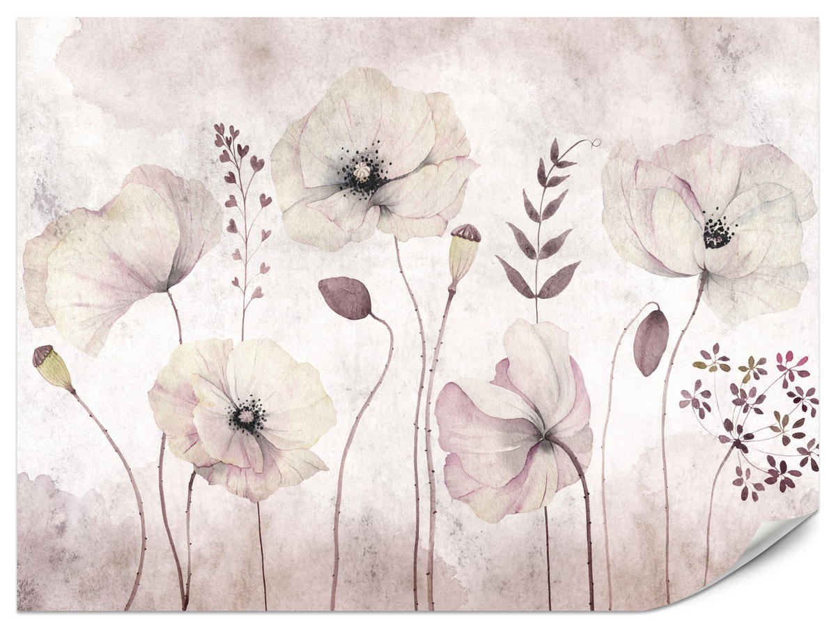 FOTOTAPETE für Schlafzimmer Zarte Mohnblumen Wiese Blumen 500x350 - Violett, Papier (500/350cm) - Muralo