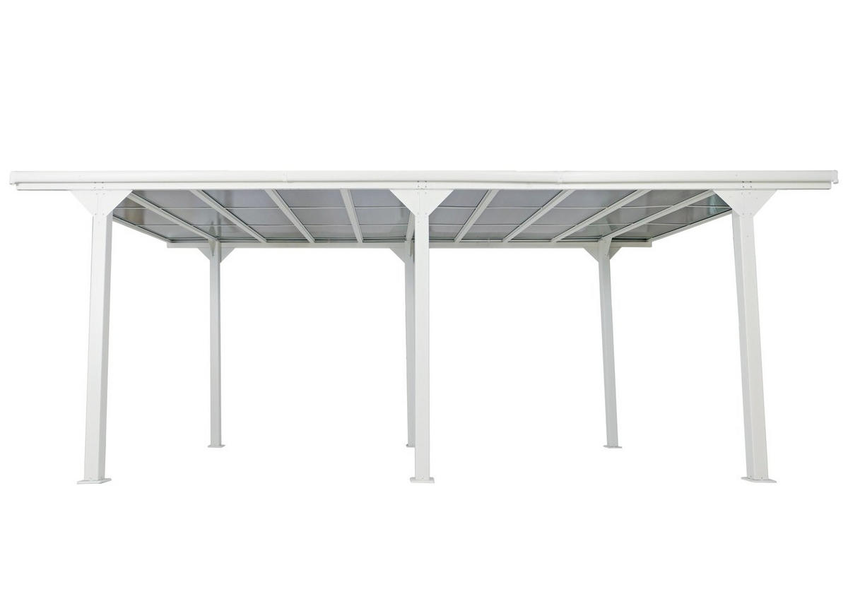 CARPORT HxBxT 249x604x316cm 10cm-Gestell Polycarbonat-Dach Regenrinne 3x6m Weiß - Weiß, Metall (604/249/316cm) - PROREGAL