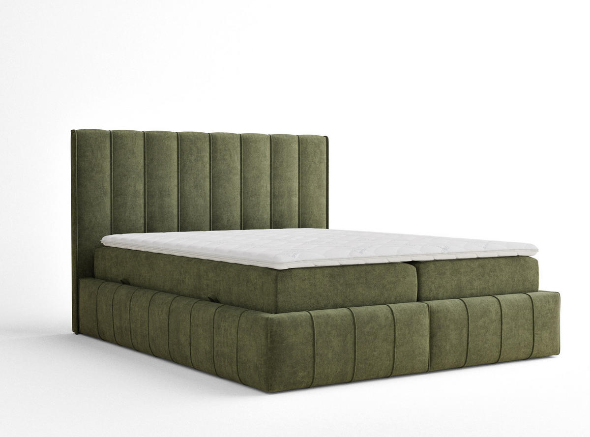 BOXBETT Moretti 180/200 cm, in Grün, Bettkasten, Matratze, Topper - Schwarz/Grün, Holz/Holzwerkstoff (180/200cm) - Maison de Reve