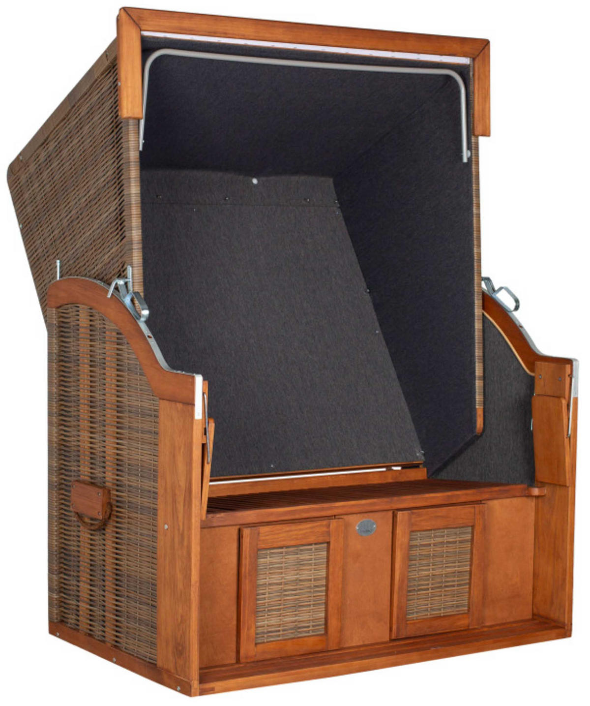 STRANDKORB Tinnum 2 Sitzer Pinie PE griseum - Rot/Braun, Metall (115/38/92cm) - Mr. Deko