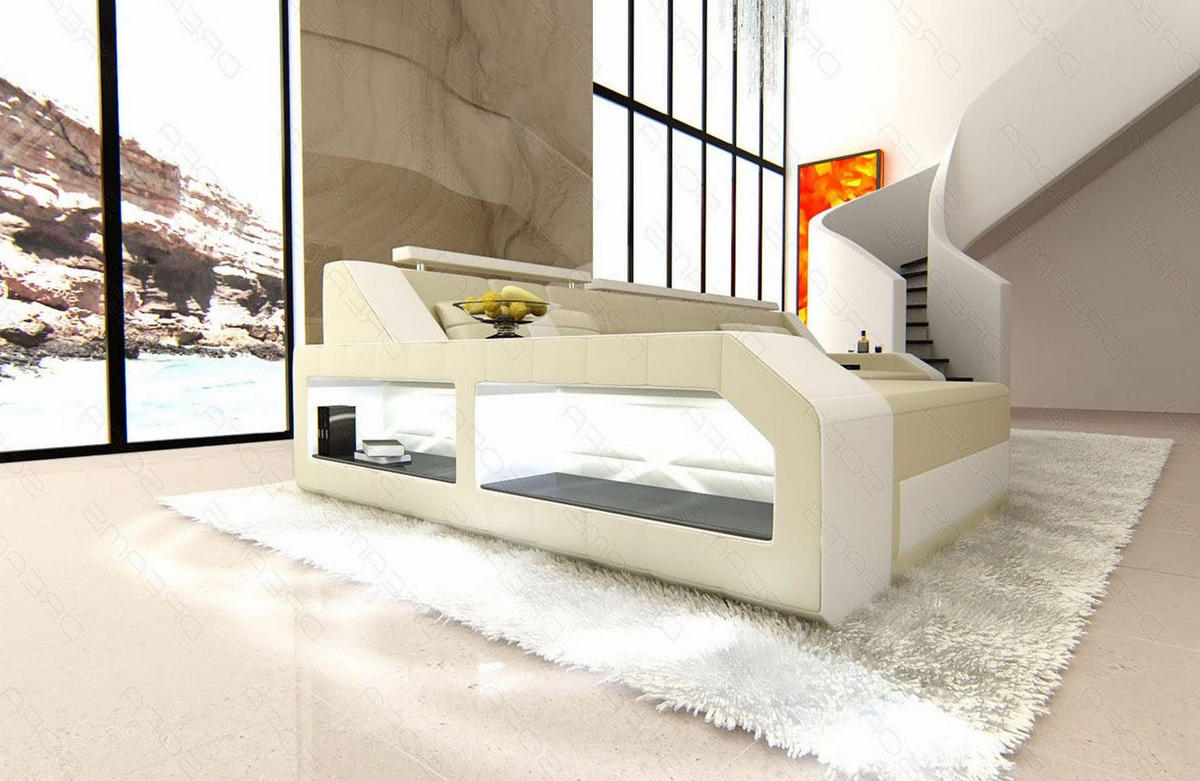 COUCH Arezzo L Beige Weiß Echtleder - Beige, Leder (308/194cm)