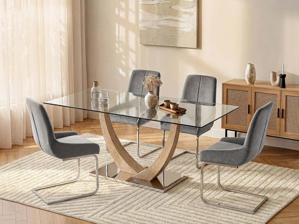 ESSTISCH - 6 Personen - Glas - Transparent, Naturfarben Hell MELODIE - Transparent, Glas (90/180/75cm) - Vente-Unique