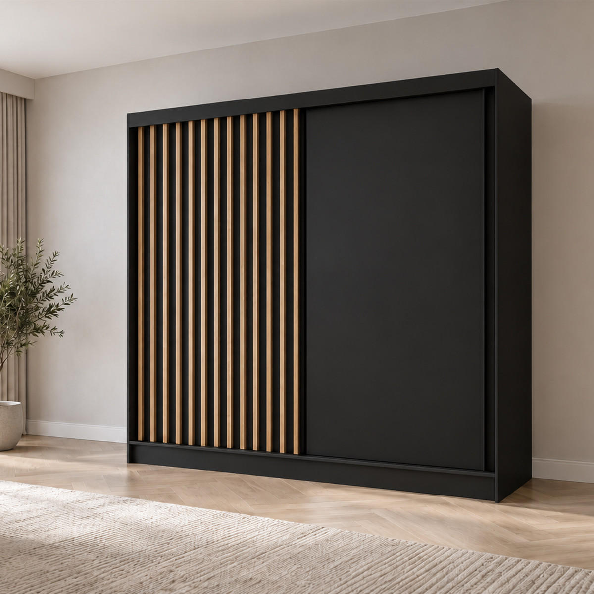 KLEIDERSCHRANK Lumil 200 cm Schwarz Griffe silber - Schwarz, Holzwerkstoff (200/216/61cm) - KS Home Concept