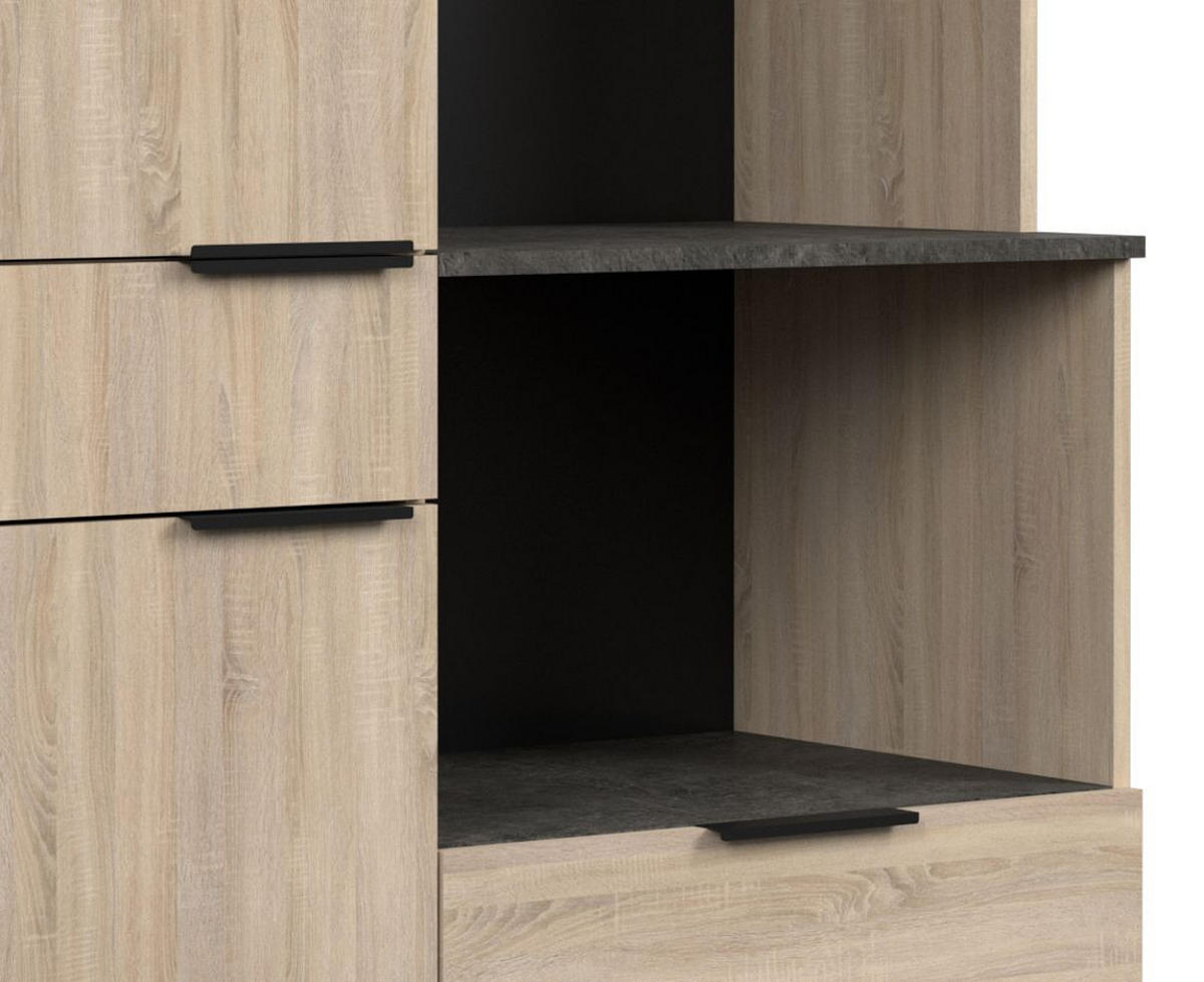 MINIKÜCHE Eiche, grau, Set 3-teilig mit Buffet, Kücheninsel und Schrank - Eichefarben/Schwarz, Holzwerkstoff/Kunststoff (284/184/80cm) - Parisot Meuble